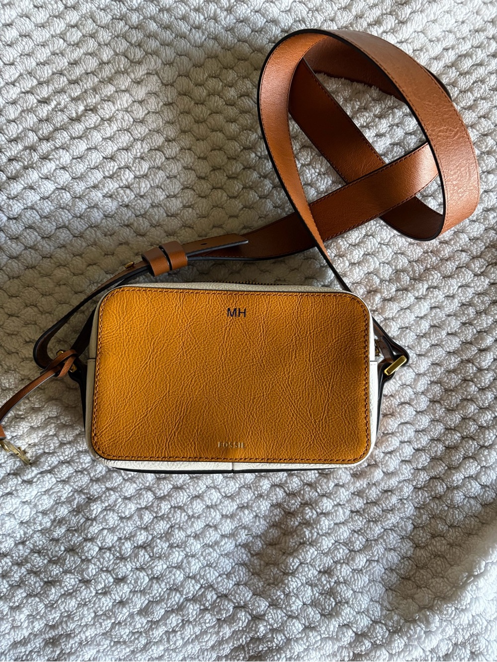 Fossil Two-Tone Tan and Cream Leather Crossbody